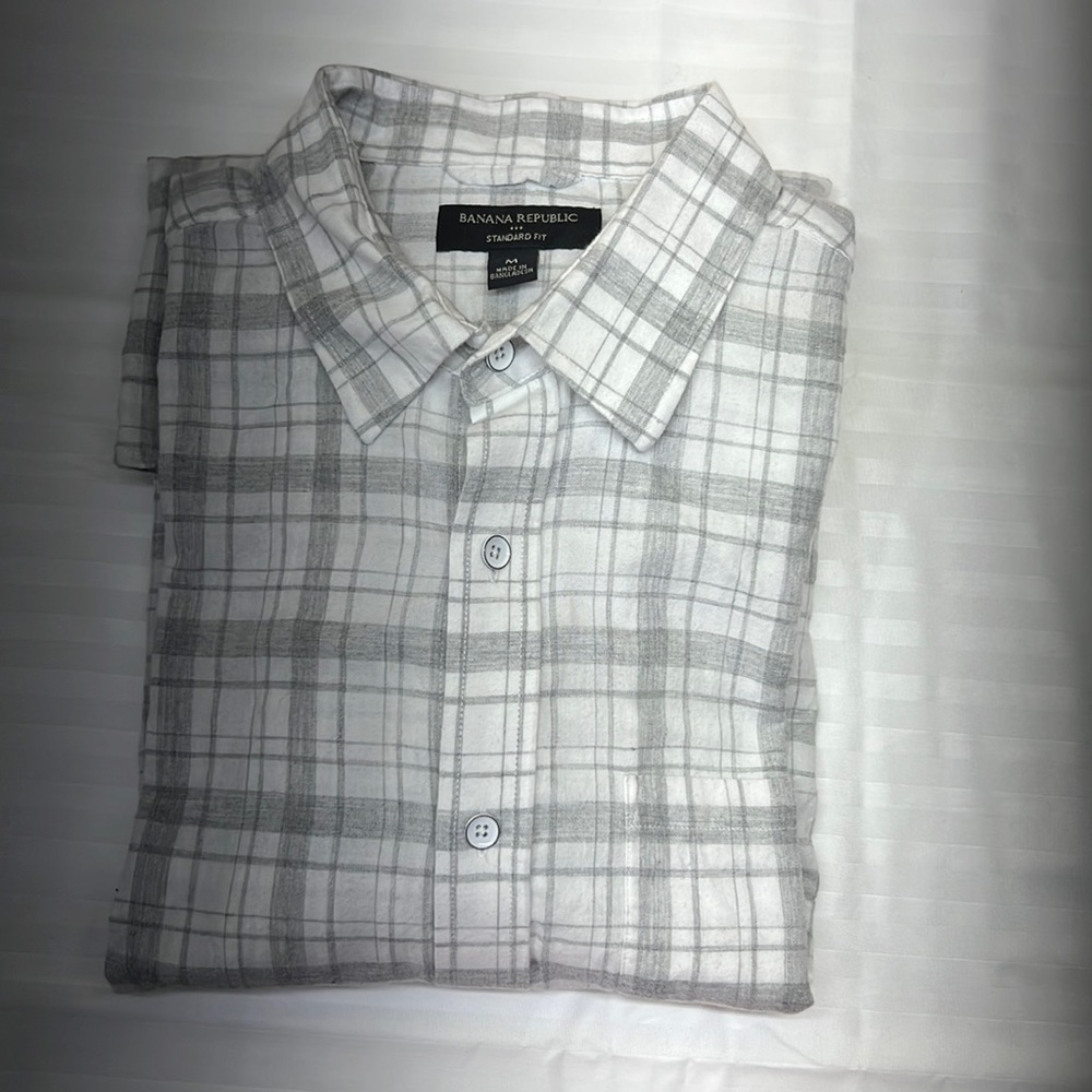 Banana republic plaid long sleeve button down shirt size medium white and gray